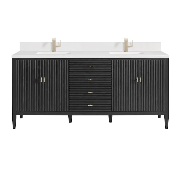 James Martin Vanities 72'' Vanity, Carbon Oak w/ Single Hole 3 CM White Zeus Quartz Top & Backsplash 485-V72-CBO-1WZ - main